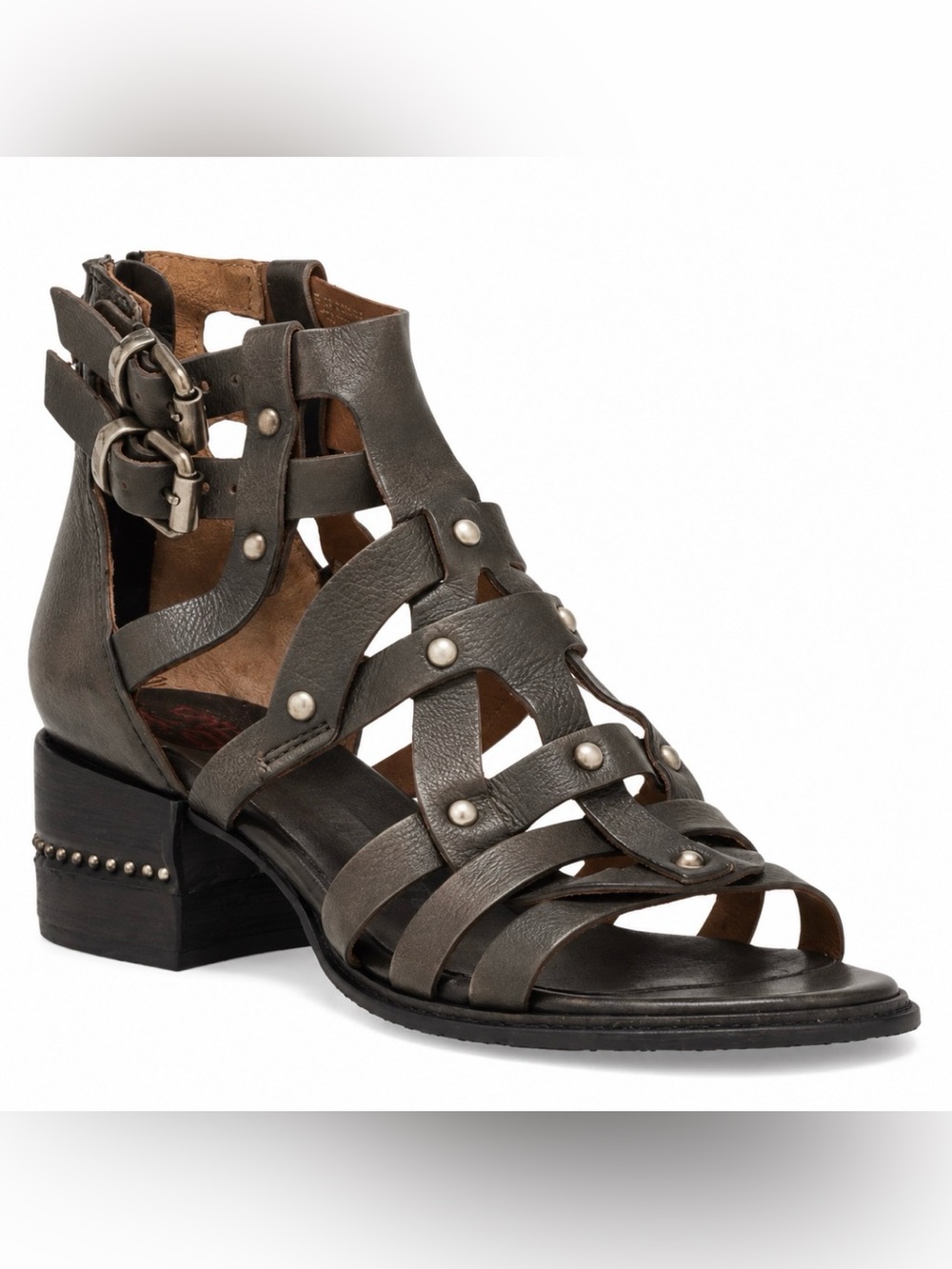 A.S.98 Maeve Studded Leather Gladiator Sandals in Smoke (gray). Size 39 (9)